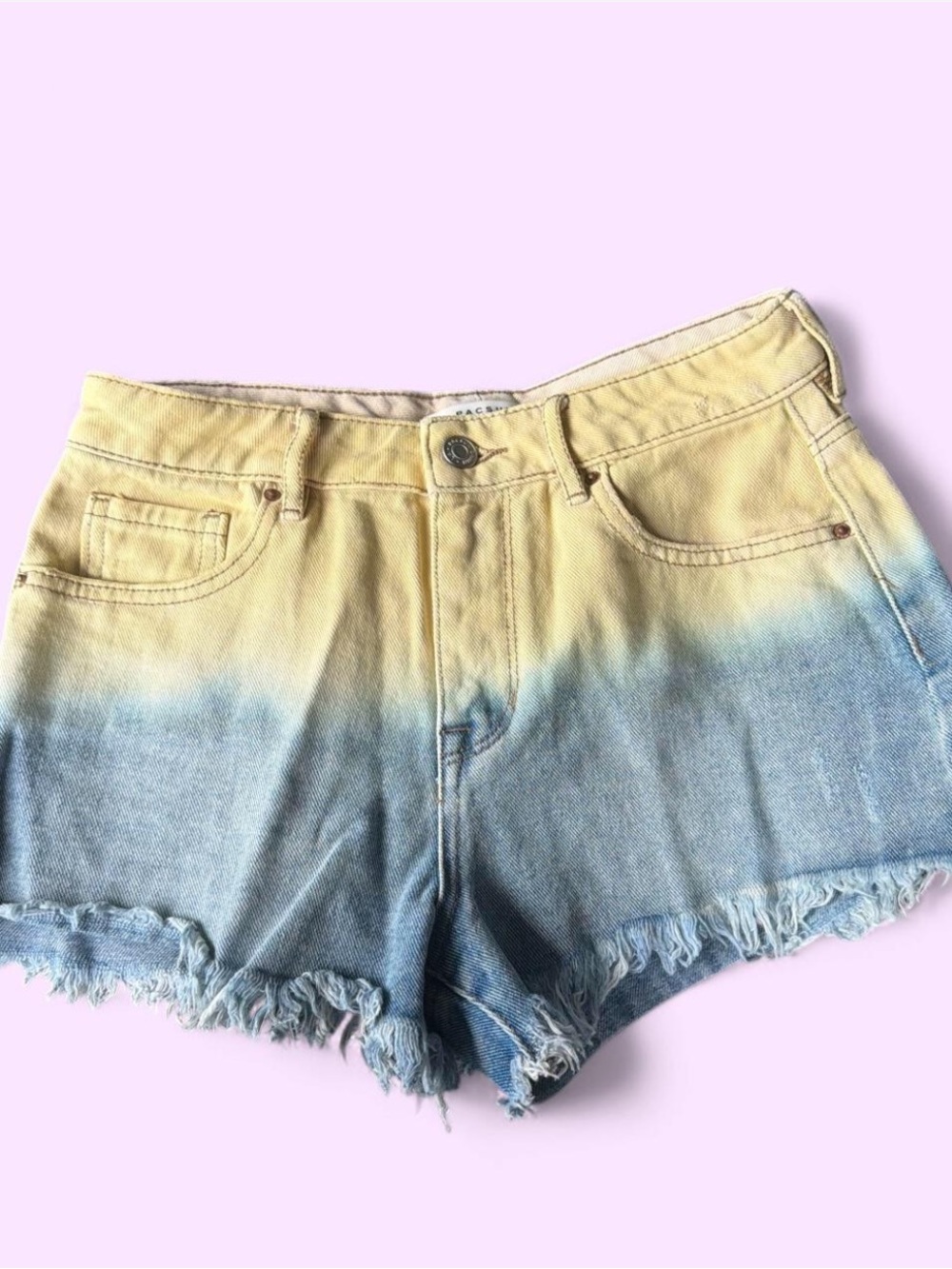 PacSun Yellow-to-Blue Dip Dye Denim Cutoff Shorts